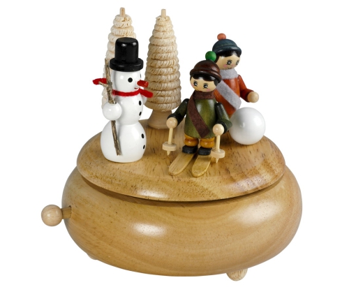 Weihnachtsspieluhr Spieldose aus Holz mit Engel Bergmann und Reiter 
