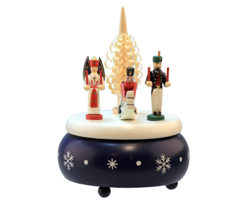 Spieldose aus Holz mit Engel, Bergmann und Reiter